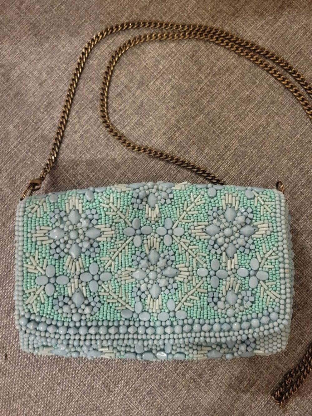 Anthropologie Beaded Crossbody Bag Convertible Clutch Mint Snowflake Like New